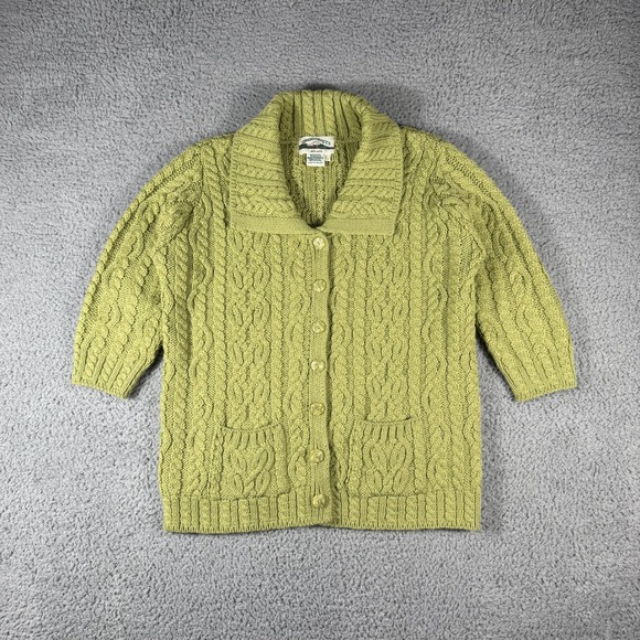 Aran Crafts Sweaters - Vintage Aran Crafts Cable Knit Sweater Size Large Green Cardigan Merino Wool